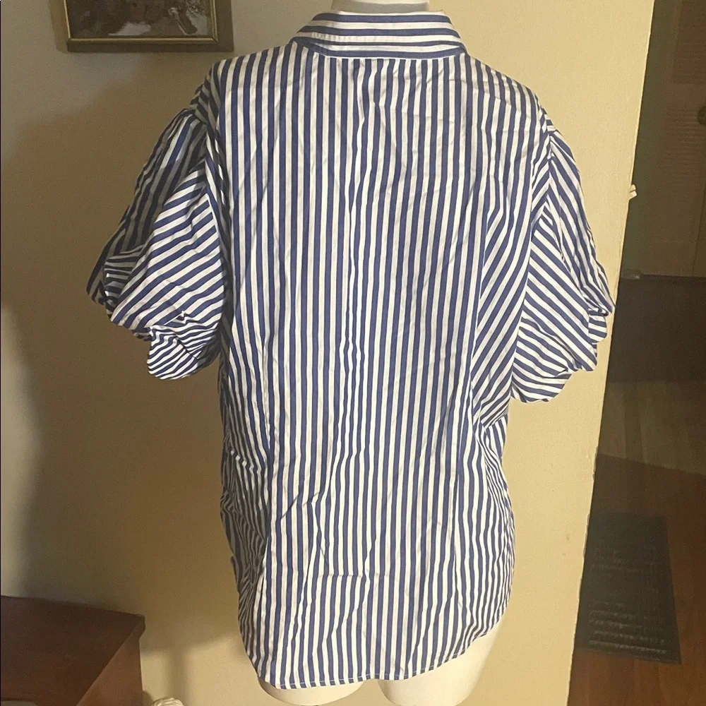 Ralph Lauren Vibrant Blue and White Striped Ruffle Blouse - Picture 3 of 5